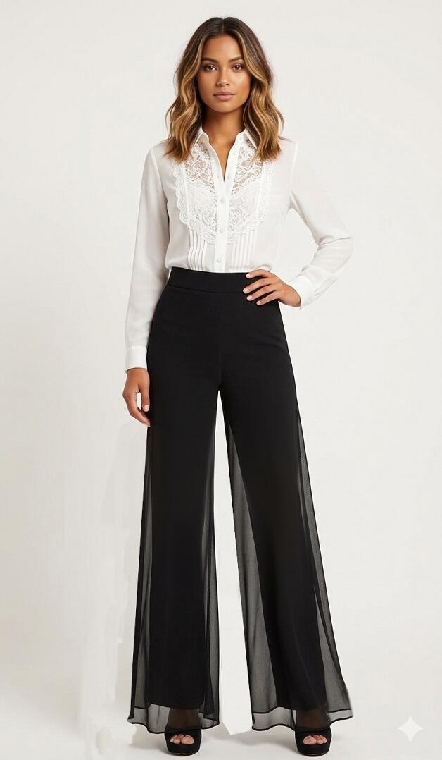 PANTALONI IN MAGLINA DOPPIATI CON VELI DI TULLE TAGLIA SM 1-0016