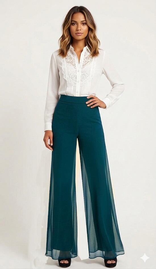 PANTALONI IN MAGLINA DOPPIATI CON VELI DI TULLE TAGLIA SM 1-0016