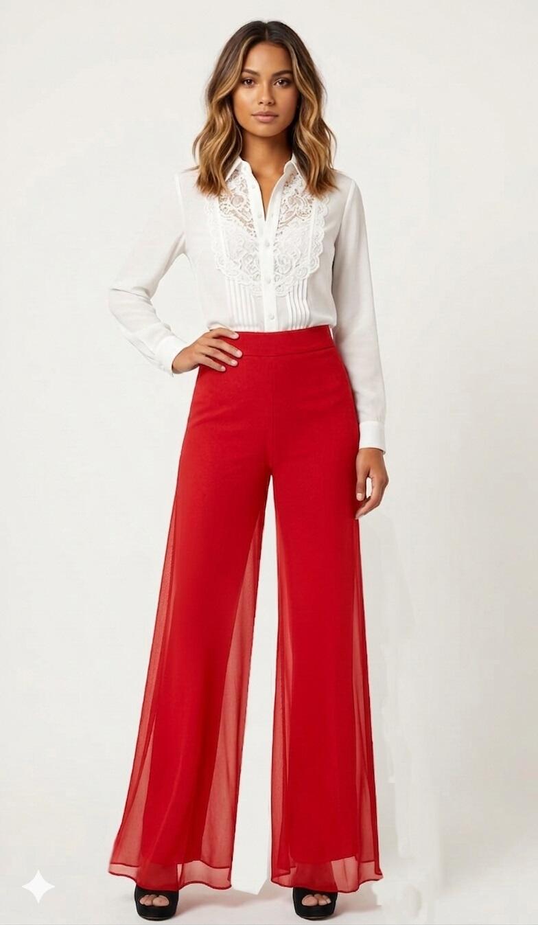 PANTALONI IN MAGLINA DOPPIATI CON VELI DI TULLE TAGLIA SM 1-0016