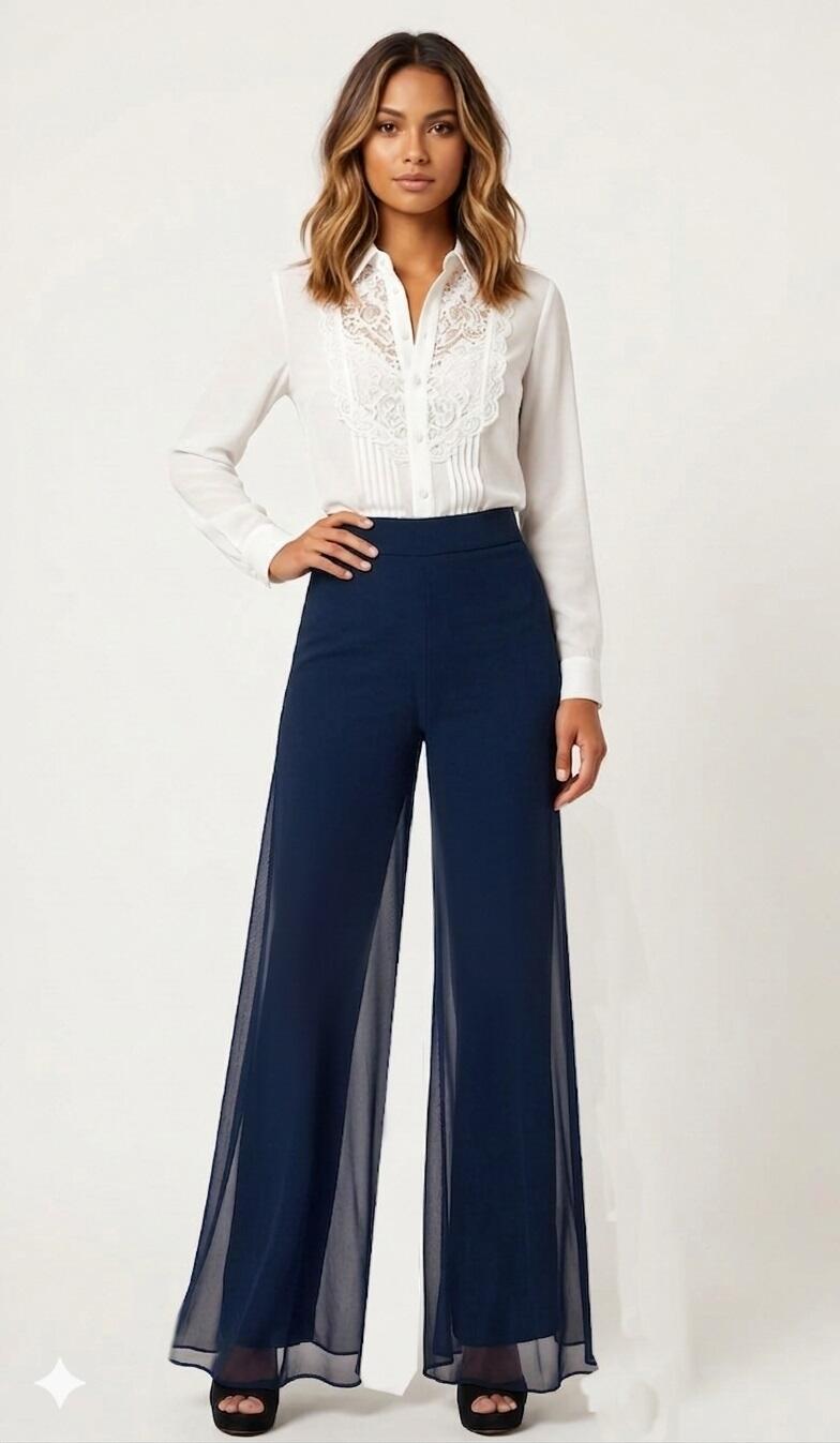 PANTALONI IN MAGLINA DOPPIATI CON VELI DI TULLE TAGLIA GRANDE LXL 1-0015