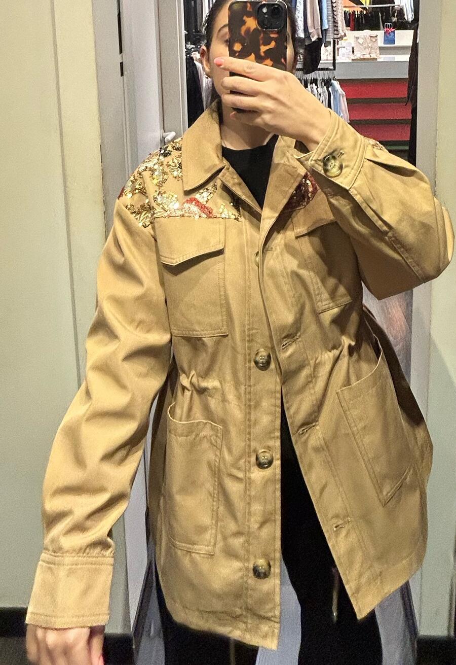 Parka in cotone dettagli paillettes 