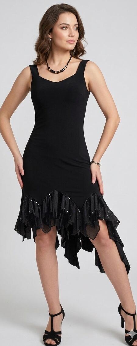 4-0139 TANGO AND LATIN DRESS WITH FINAL RUCHES IN TULLE AND PRESSED SEQUINS 