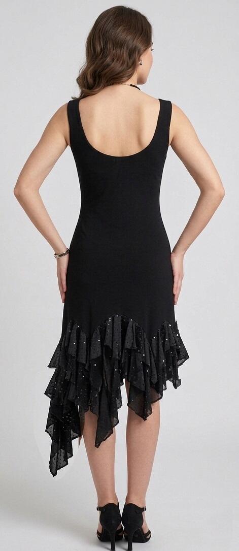 4-0139 ABITO DA TANGO E LATINO CON RUCHES FINALE IN TULLE E PAILLETTES STAMPATE