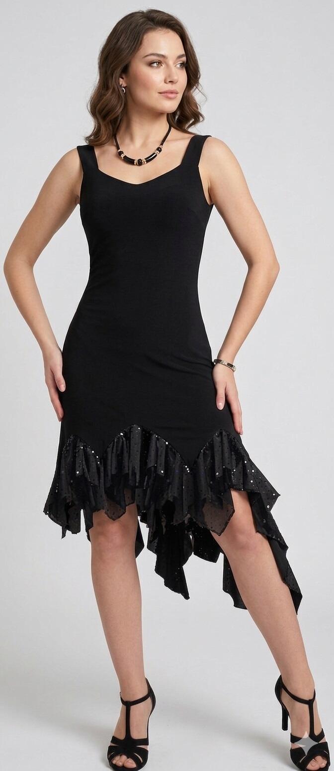 4-0139 ABITO DA TANGO E LATINO CON RUCHES FINALE IN TULLE E PAILLETTES STAMPATE