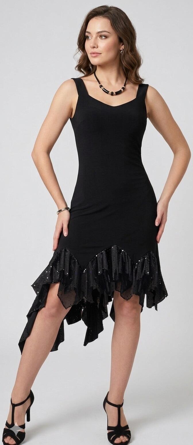 4-0139 ABITO DA TANGO E LATINO CON RUCHES FINALE IN TULLE E PAILLETTES STAMPATE