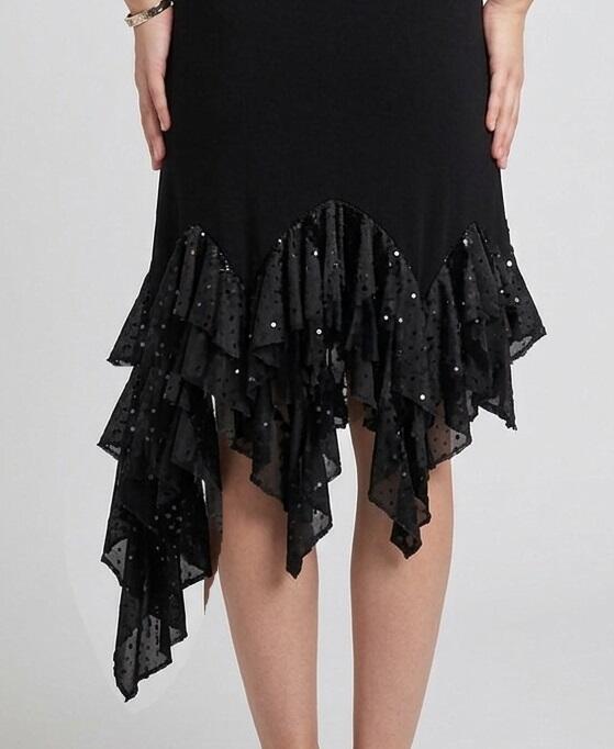 4-0139F Abito da tango e latini con ruches finale in tulle e paillettes stampate con frange nelle maniche