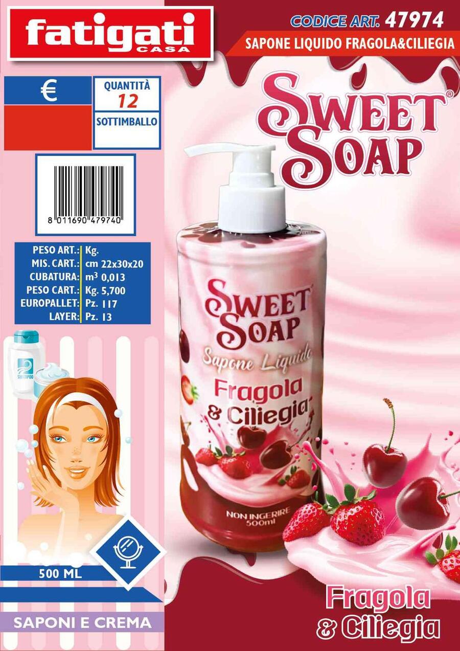 FATIGATI SWEET SOAP SAPONE LIQUIDO 500 ml
 [Quantità minima è di 12 pezzi]