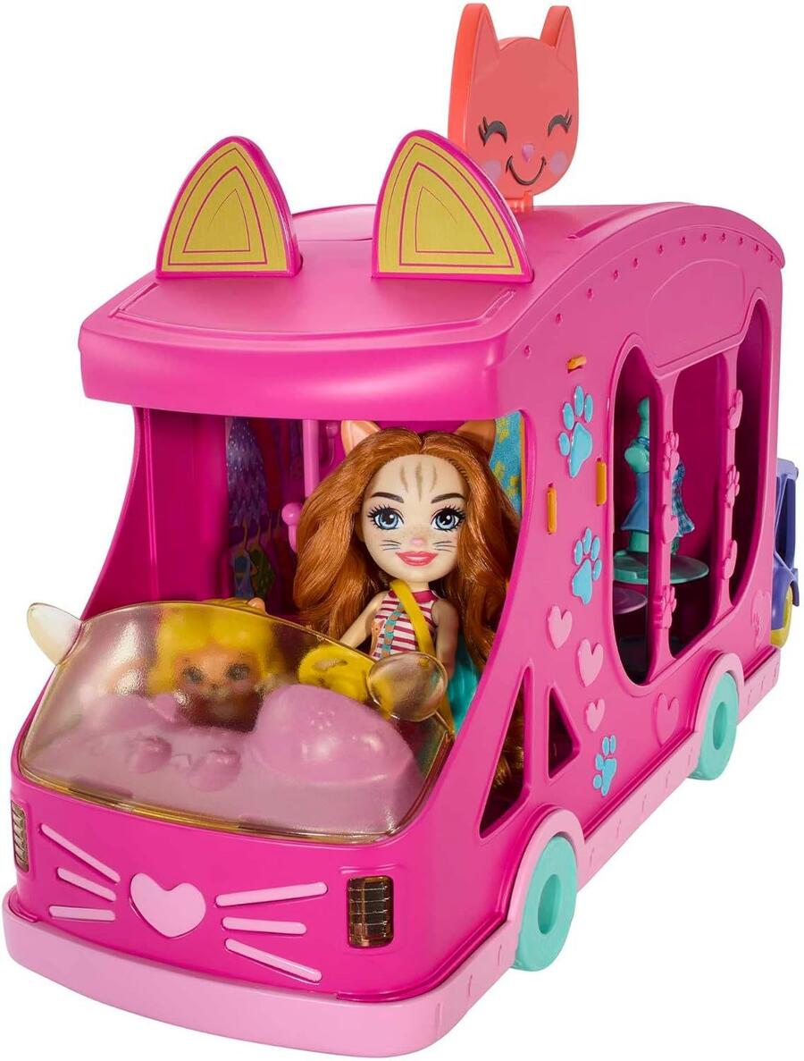 Playset Enchantimals Glam Party Styling Truck con bambola e accessori, include un animale domestico Best Friend, un rimorchio e altro ancora, regalo per bambini e bambine dai 3 anni in su, HPB34