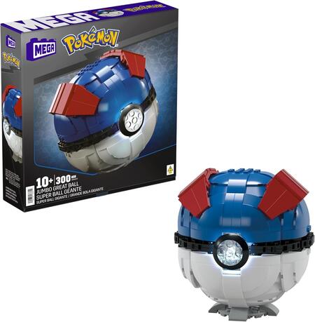 MEGA Pokémon - Mega Ball Gigante, Set da Costruire con 300 Pezzi e luci, Pulsante Centrale Si Illumina e Lampeggia, piedistallo da Esposizione Incluso, Giocattolo per Bambini, 10+ Anni, HMW04