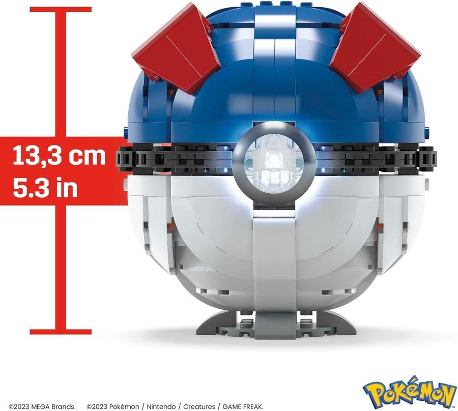 MEGA Pokémon - Mega Ball Gigante, Set da Costruire con 300 Pezzi e luci, Pulsante Centrale Si Illumina e Lampeggia, piedistallo da Esposizione Incluso, Giocattolo per Bambini, 10+ Anni, HMW04