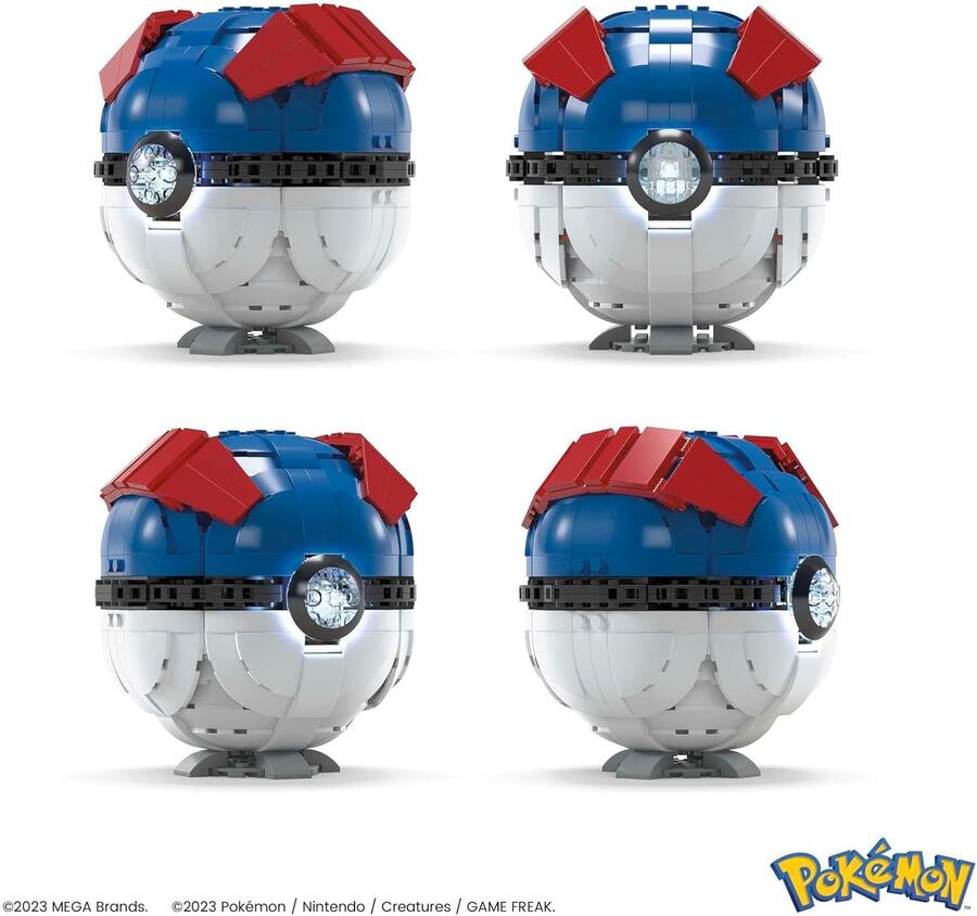 MEGA Pokémon - Mega Ball Gigante, Set da Costruire con 300 Pezzi e luci, Pulsante Centrale Si Illumina e Lampeggia, piedistallo da Esposizione Incluso, Giocattolo per Bambini, 10+ Anni, HMW04