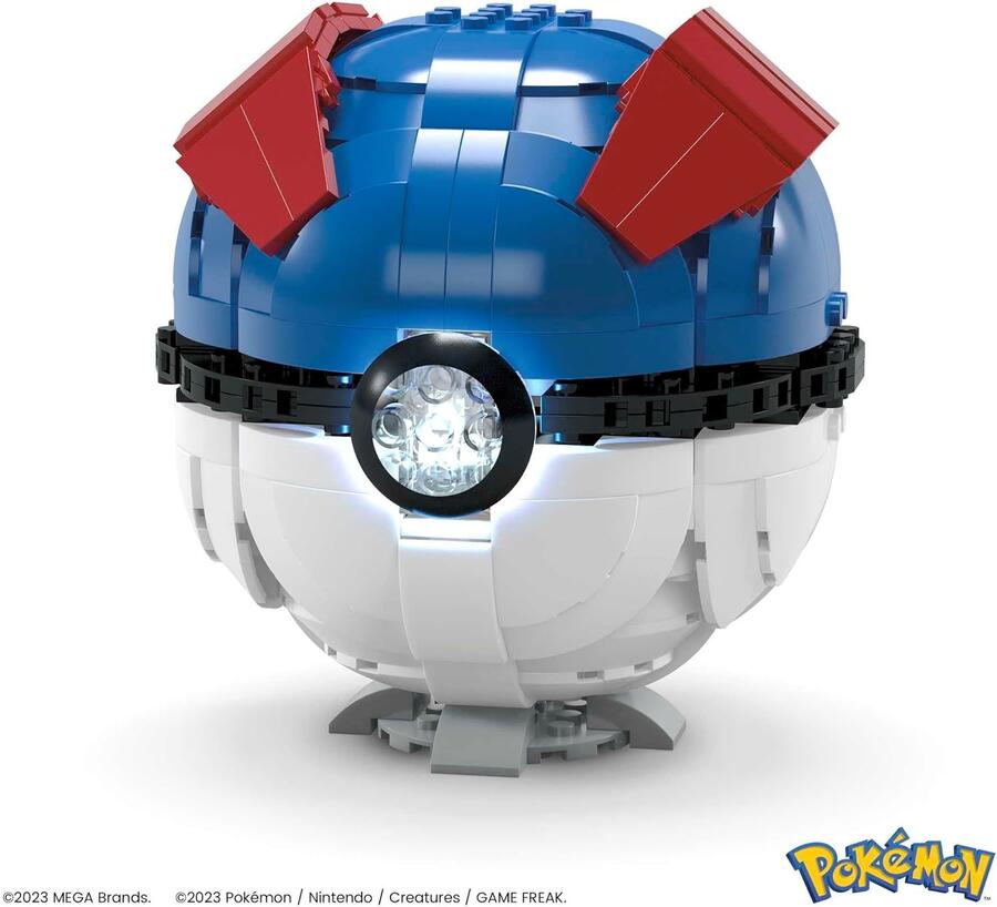 MEGA Pokémon - Mega Ball Gigante, Set da Costruire con 300 Pezzi e luci, Pulsante Centrale Si Illumina e Lampeggia, piedistallo da Esposizione Incluso, Giocattolo per Bambini, 10+ Anni, HMW04