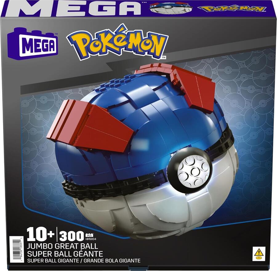 MEGA Pokémon - Mega Ball Gigante, Set da Costruire con 300 Pezzi e luci, Pulsante Centrale Si Illumina e Lampeggia, piedistallo da Esposizione Incluso, Giocattolo per Bambini, 10+ Anni, HMW04