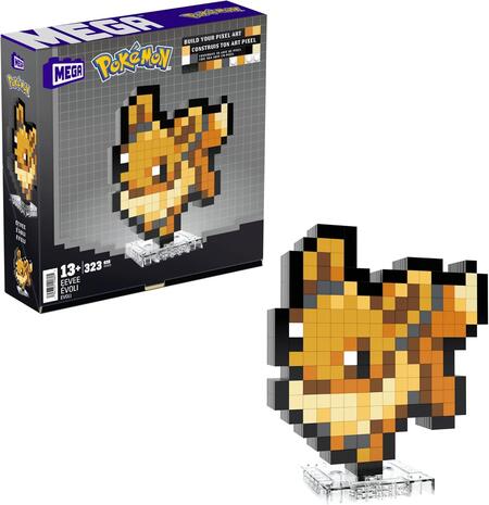 MEGA Pokémon - Eevee Pixel Art, set da costruire con 323 pezzi e stile retrò pixelato, personaggio da esporre con base inclusa o da appendere a parete, giocattolo per collezionisti, 13+ anni, HTH78
