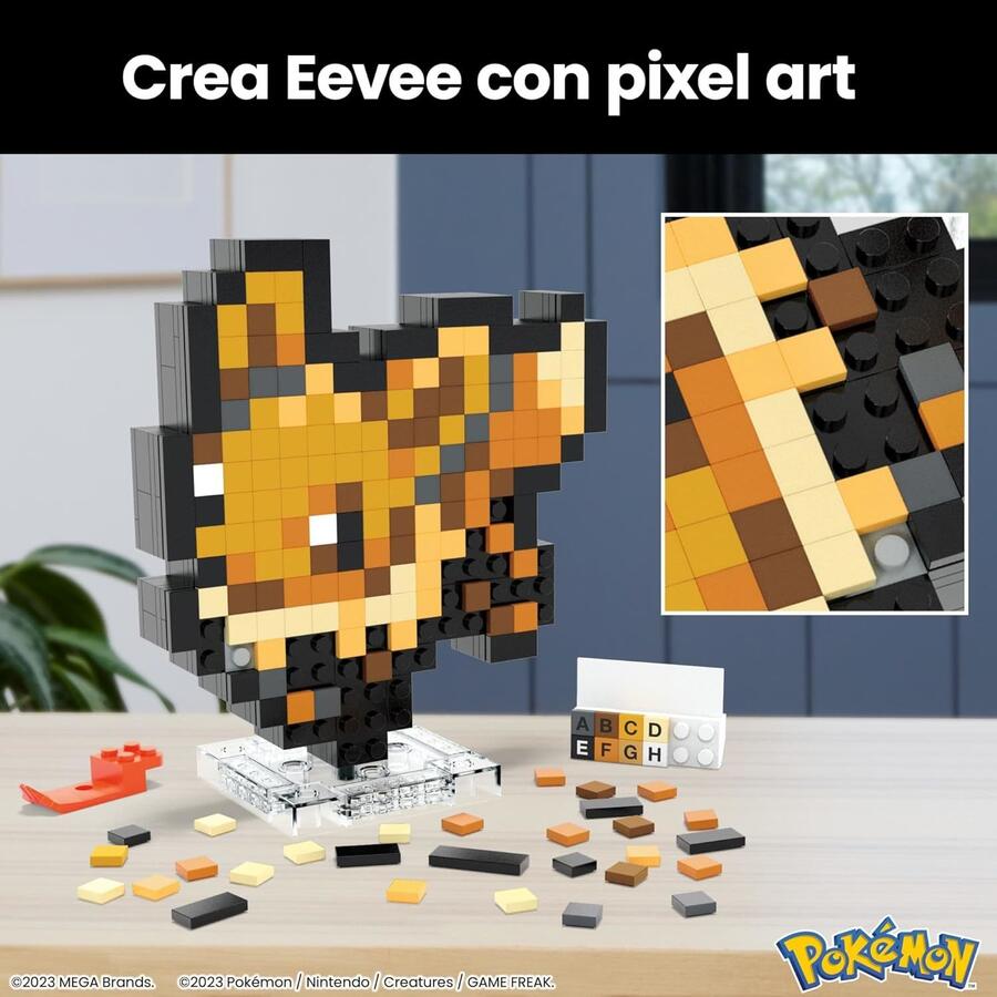 MEGA Pokémon - Eevee Pixel Art, set da costruire con 323 pezzi e stile retrò pixelato, personaggio da esporre con base inclusa o da appendere a parete, giocattolo per collezionisti, 13+ anni, HTH78