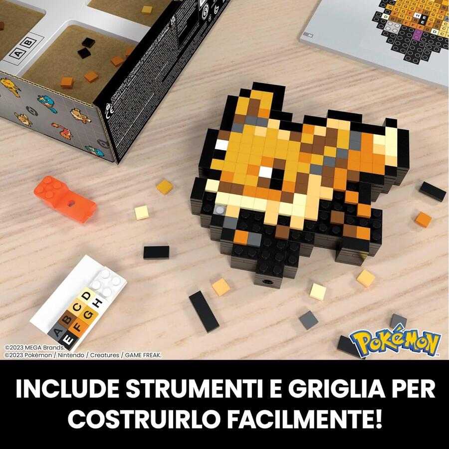 MEGA Pokémon - Eevee Pixel Art, set da costruire con 323 pezzi e stile retrò pixelato, personaggio da esporre con base inclusa o da appendere a parete, giocattolo per collezionisti, 13+ anni, HTH78