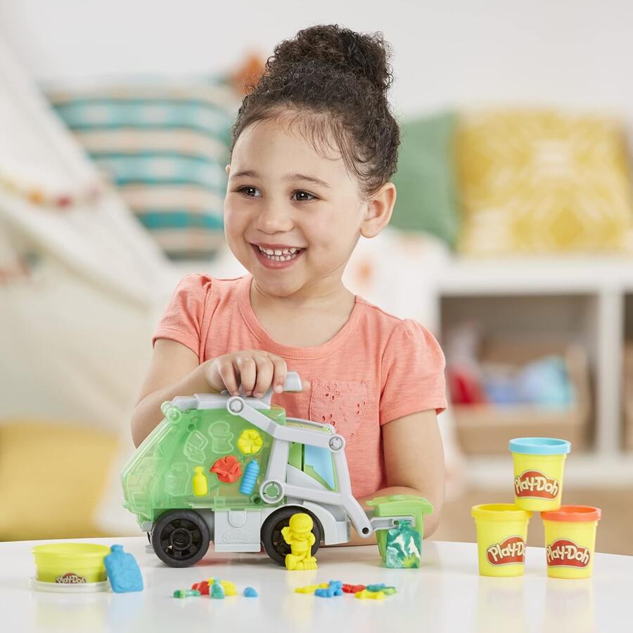Play-Doh, Wheels, Che Bello scaricare, Camion dei rifiuti 2 in 1 con rifiuti di Pasta modellabile e 3 vasetti - +3anni