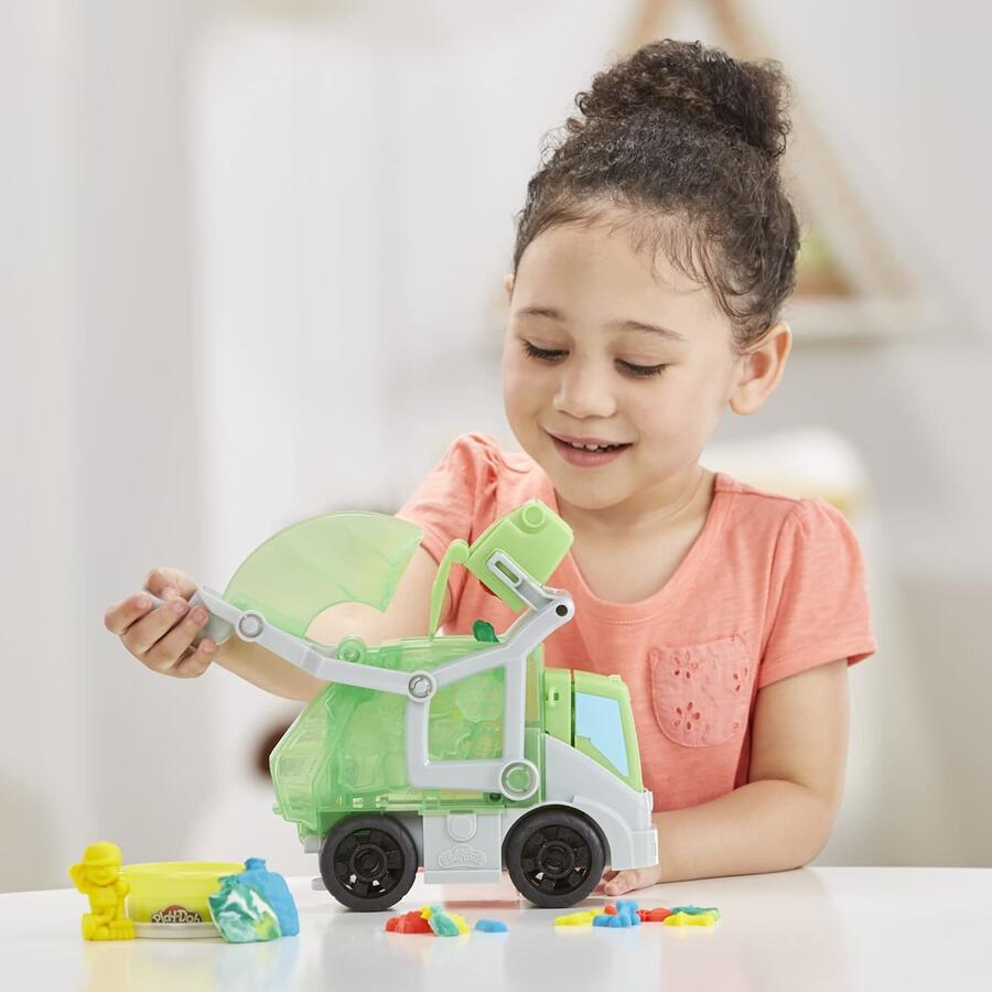Play-Doh, Wheels, Che Bello scaricare, Camion dei rifiuti 2 in 1 con rifiuti di Pasta modellabile e 3 vasetti - +3anni