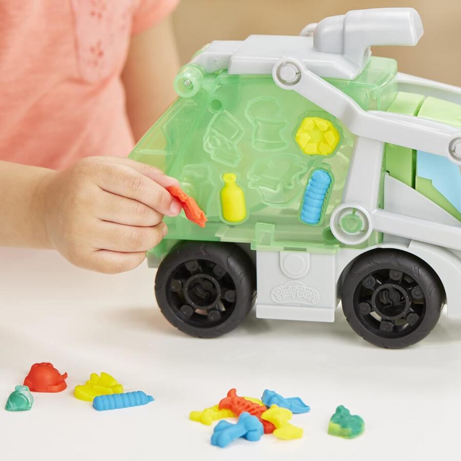Play-Doh, Wheels, Che Bello scaricare, Camion dei rifiuti 2 in 1 con rifiuti di Pasta modellabile e 3 vasetti - +3anni