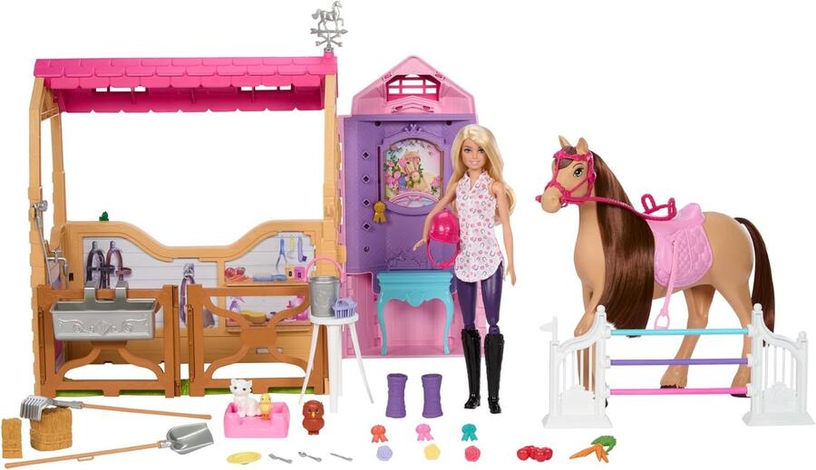 Barbie - Stalla Ultimate Stable, set con 6 aree di gioco, bambola, cavallo e 25 accessori inclusi, ispirato a I misteri di Barbie - Alla ricerca del cavallo scomparso, 3+ anni, JDN43