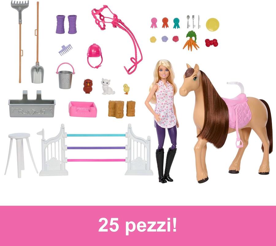 Barbie - Stalla Ultimate Stable, set con 6 aree di gioco, bambola, cavallo e 25 accessori inclusi, ispirato a I misteri di Barbie - Alla ricerca del cavallo scomparso, 3+ anni, JDN43