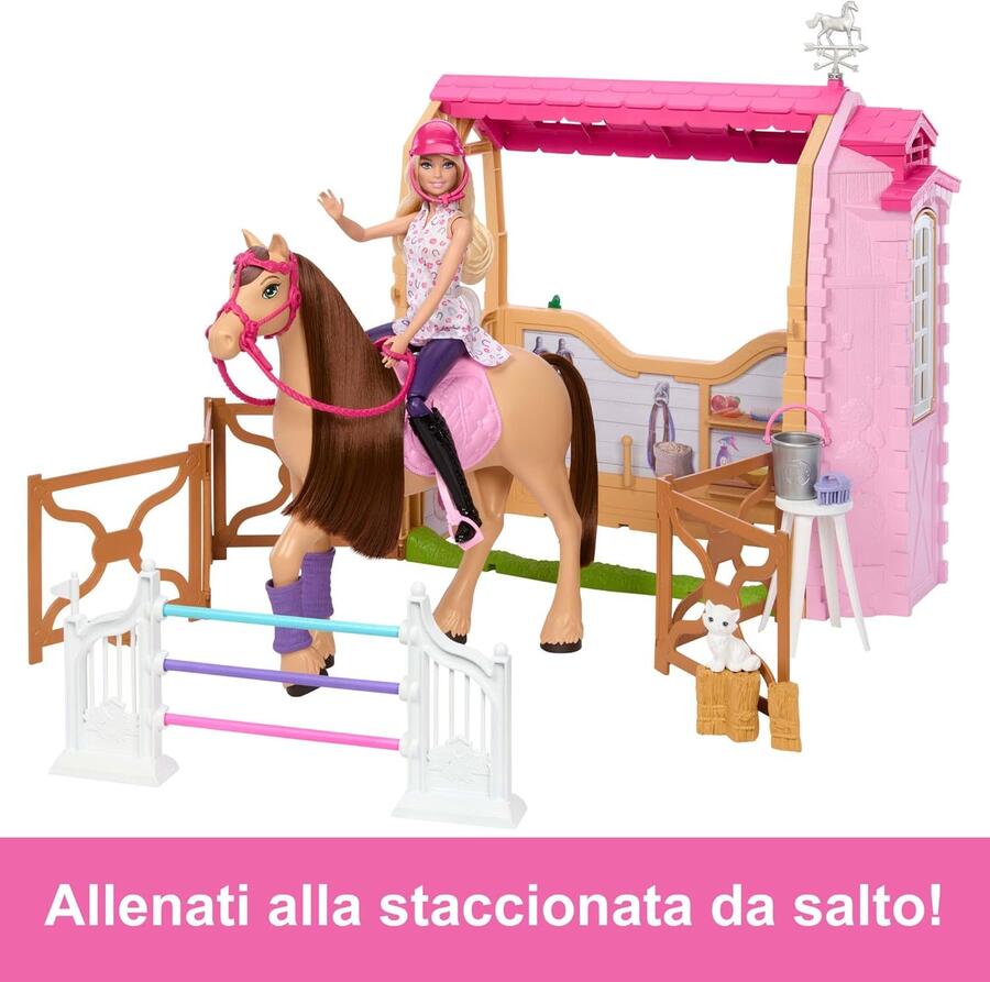 Barbie - Stalla Ultimate Stable, set con 6 aree di gioco, bambola, cavallo e 25 accessori inclusi, ispirato a I misteri di Barbie - Alla ricerca del cavallo scomparso, 3+ anni, JDN43