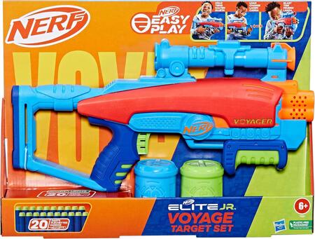 Nerf elite junior set voyage target, blaster in gommapiuma facile da usare, 20 dardi nerf elite, 2 bersagli - +6 ANNI