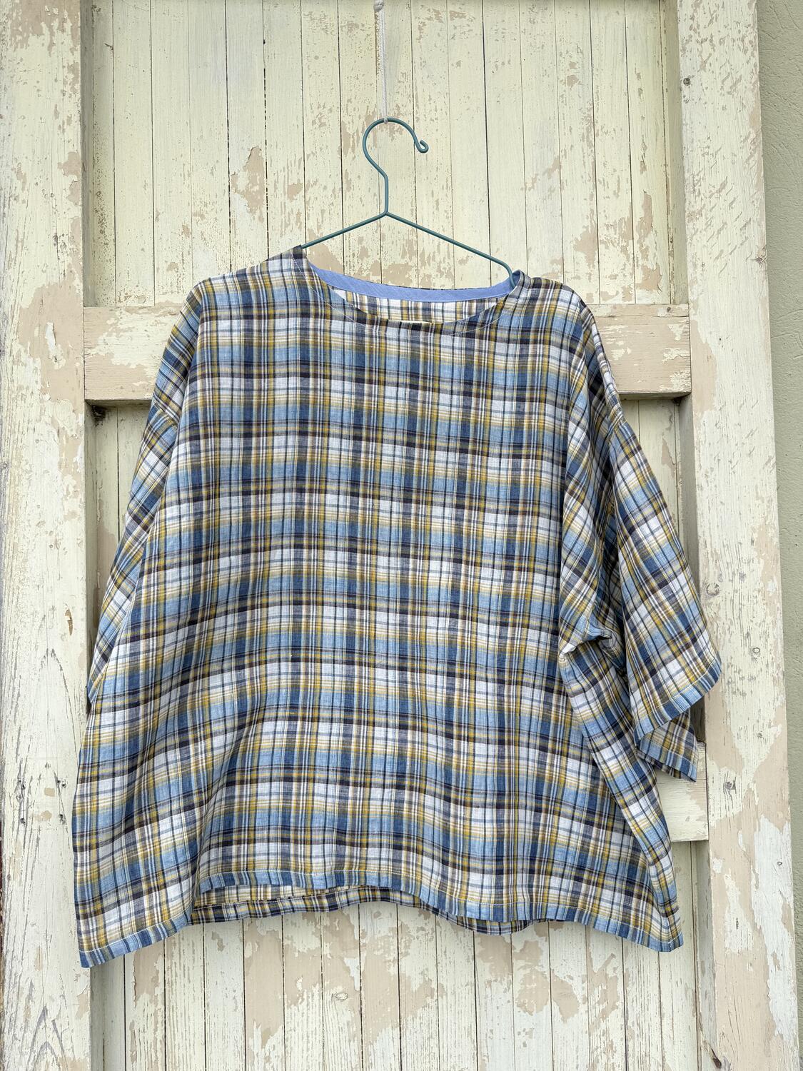 Camicia quadri azzurro in lino