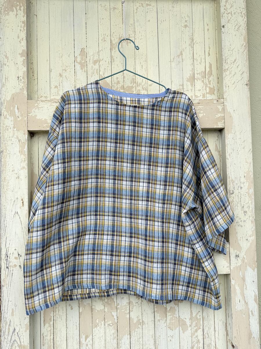 Camicia quadri azzurro in lino