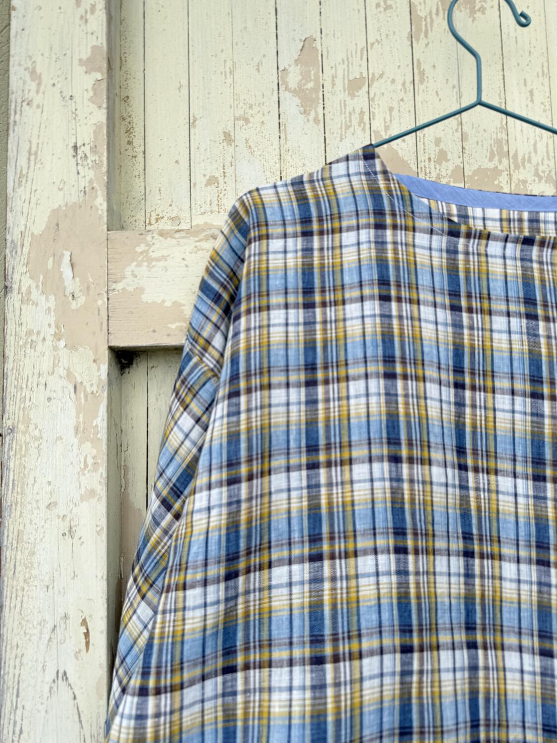 Camicia quadri azzurro in lino