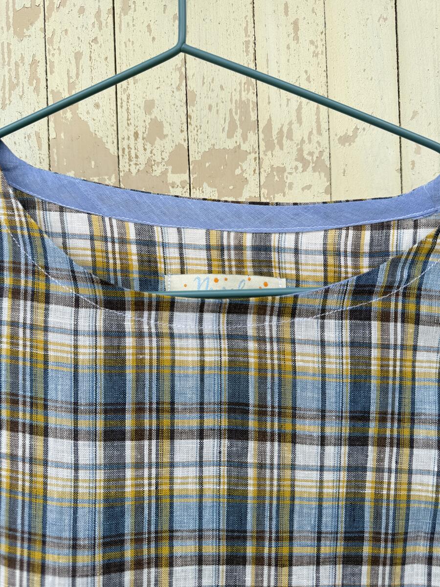 Camicia quadri azzurro in lino