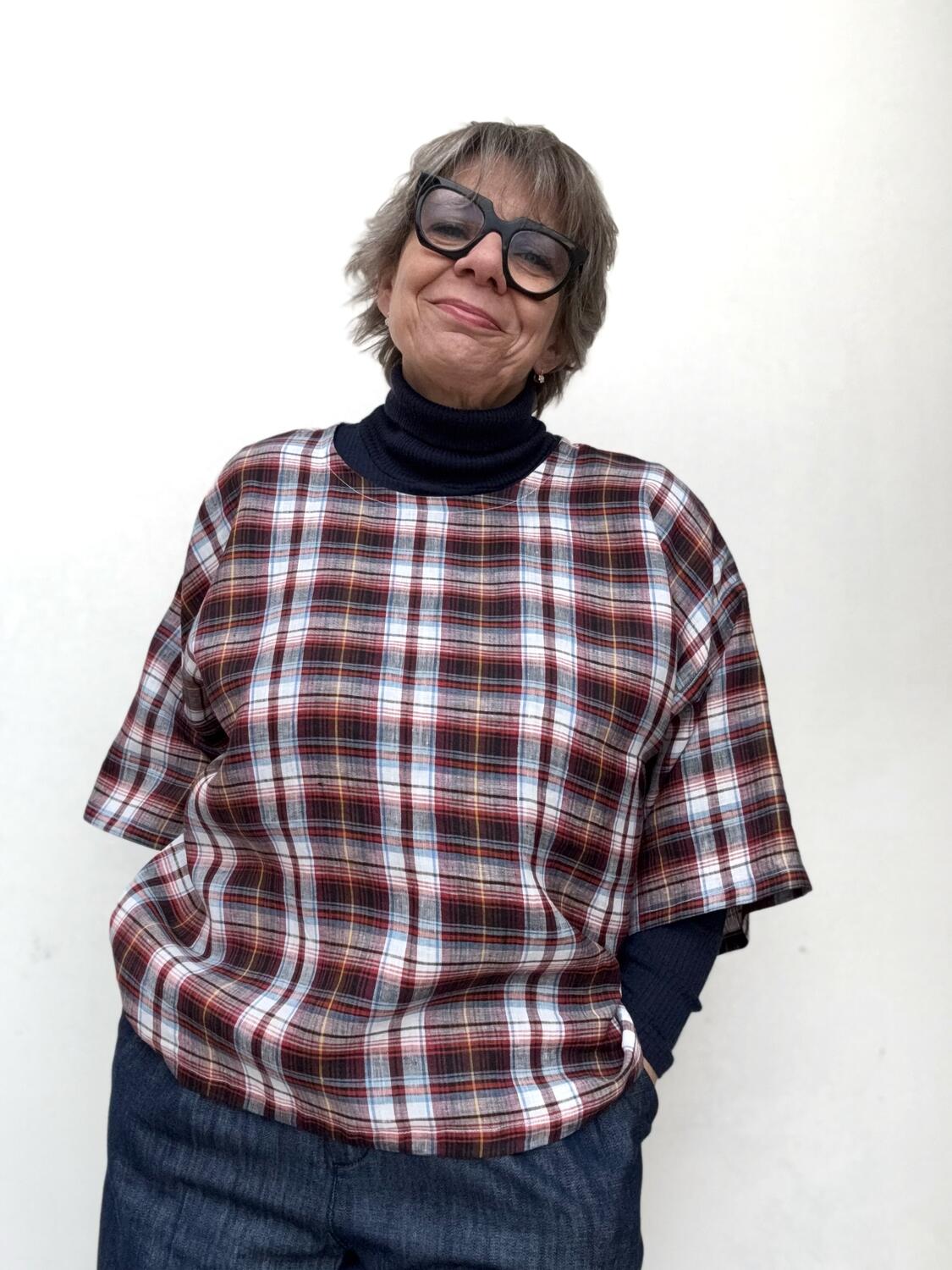 Camicia quadri rosso scuro in lino