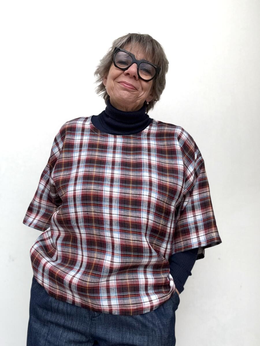 Camicia quadri rosso scuro in lino