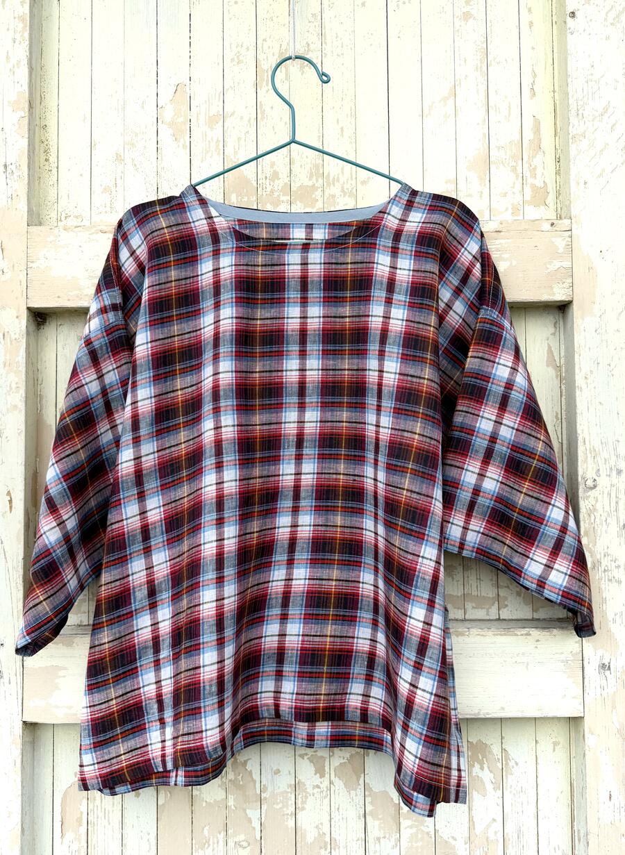 Camicia quadri rosso scuro in lino