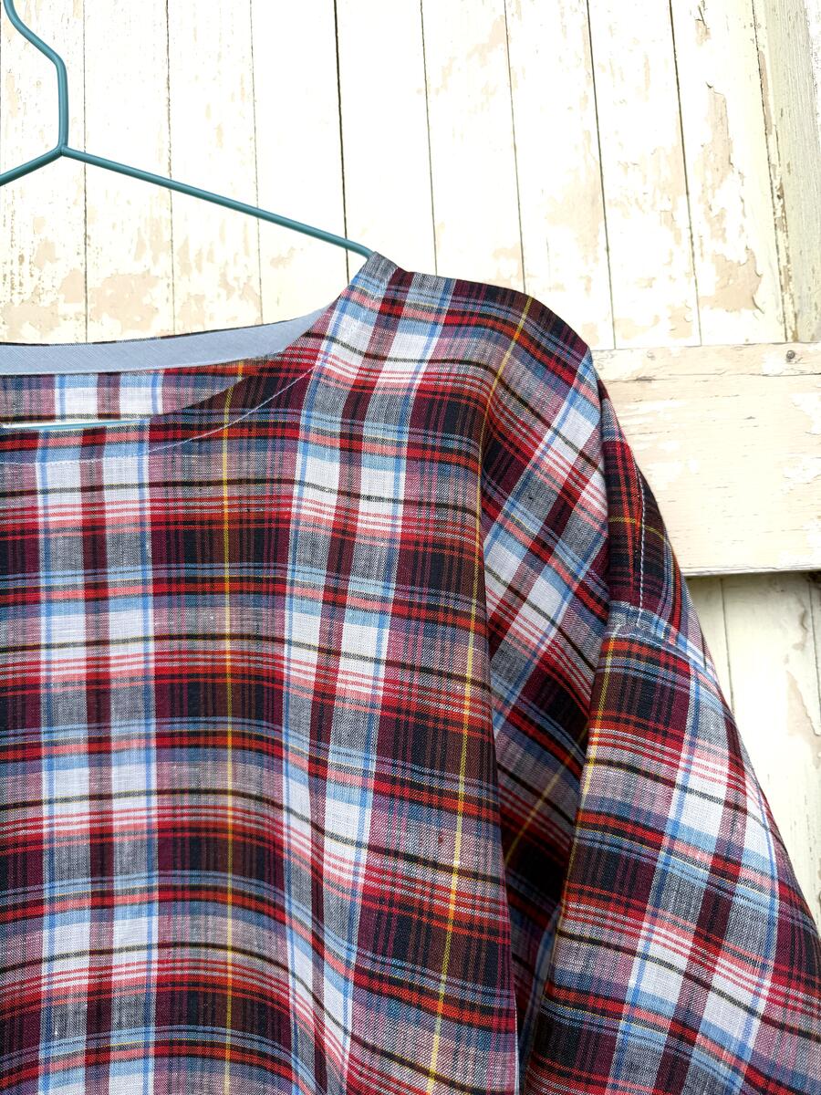 Camicia quadri rosso scuro in lino