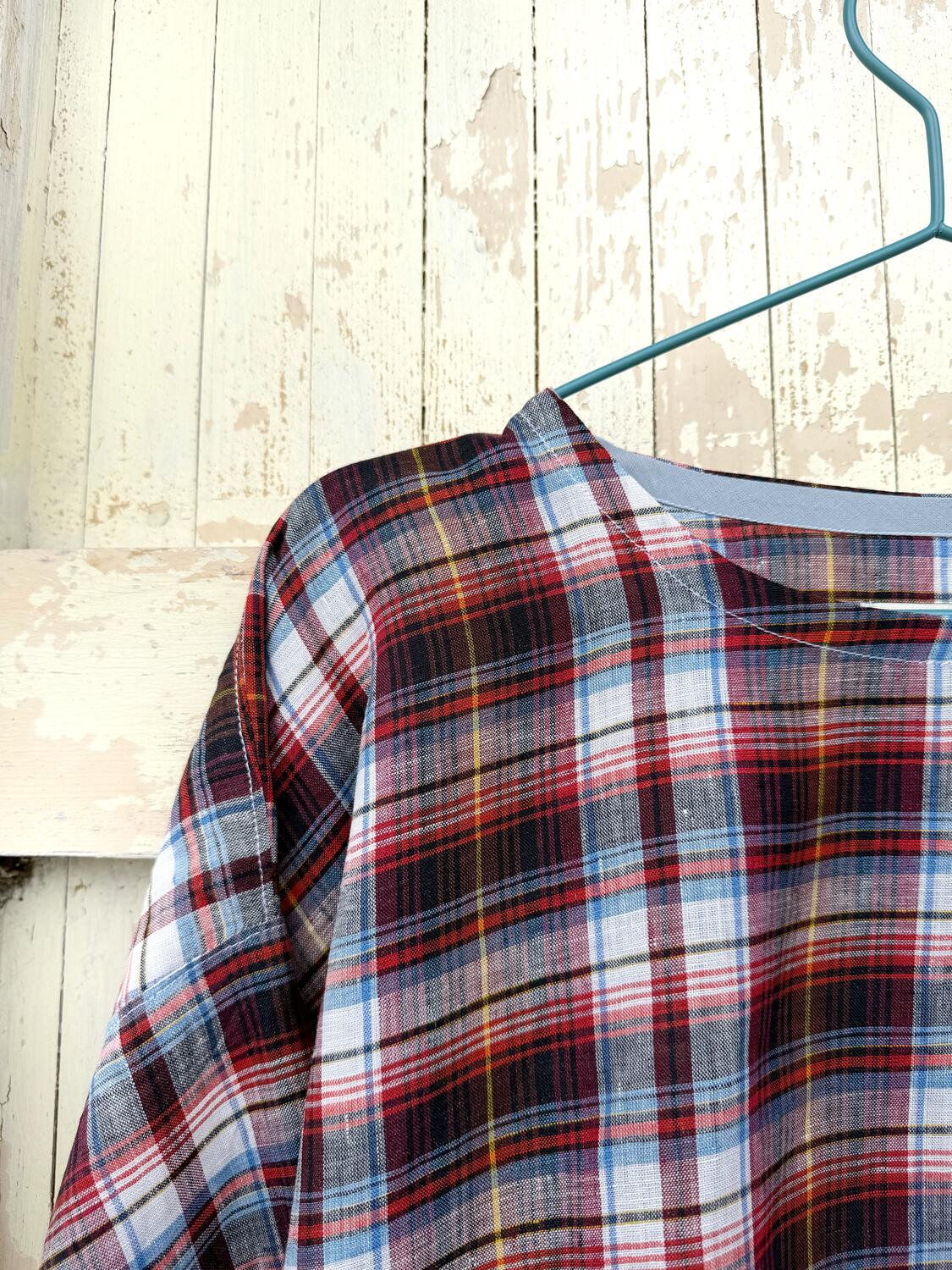 Camicia quadri rosso scuro in lino