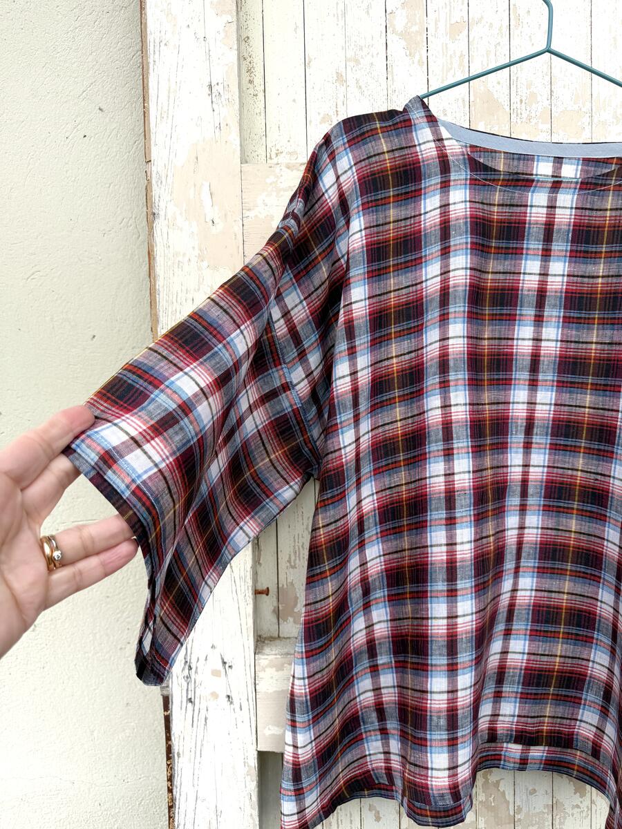 Camicia quadri rosso scuro in lino