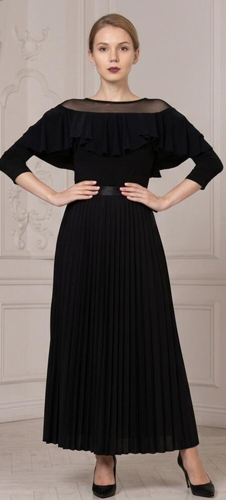 Maglia da ballo con ruches singola a sbalzo scollo in tulle e manichette AB20