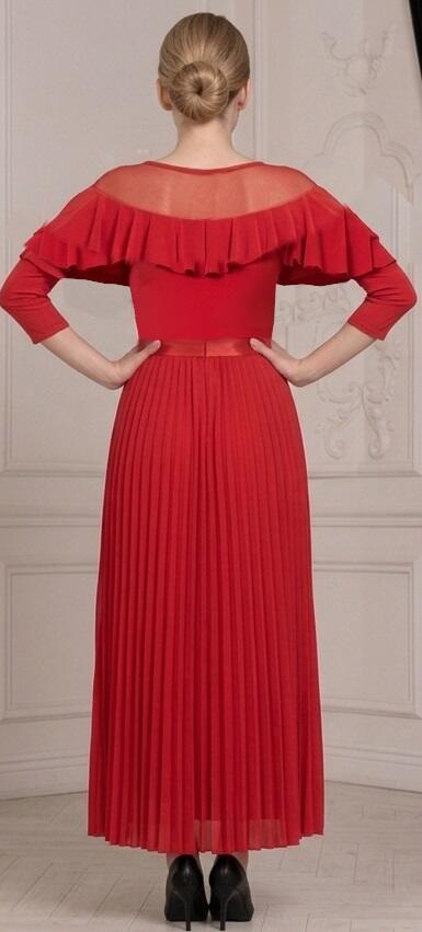 Maglia da ballo con ruches singola a sbalzo scollo in tulle e manichette AB20