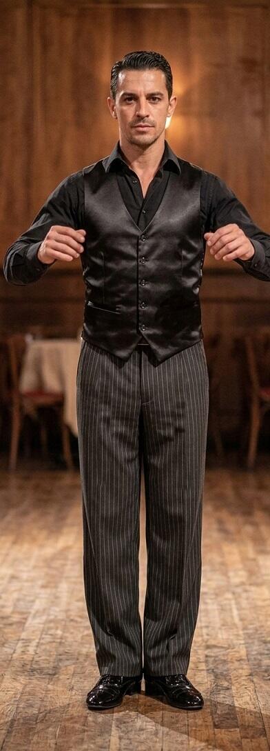 PANTALONE GESSATO GRIGIO SCURO DA BALLO SOCIAL DANCE E TANGO 7-0007