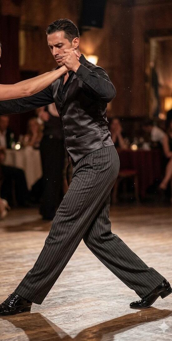 PANTALONE GESSATO GRIGIO SCURO DA BALLO SOCIAL DANCE E TANGO 7-0007