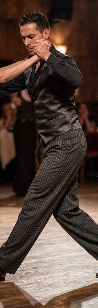 PANTALONE GESSATO GRIGIO SCURO DA BALLO SOCIAL DANCE E TANGO 7-0007