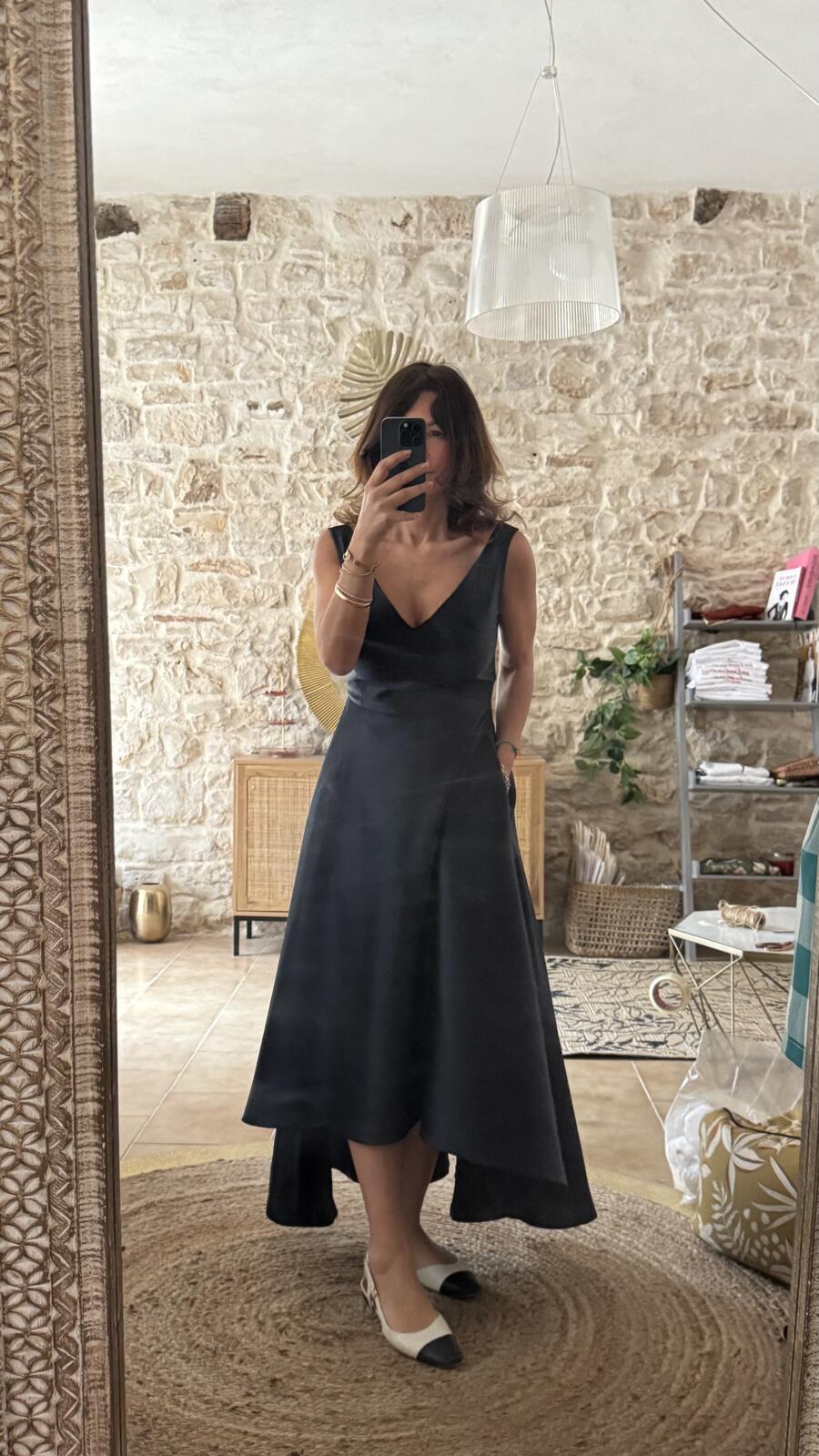 Abito Sofia in mikado seta pura – blu navy