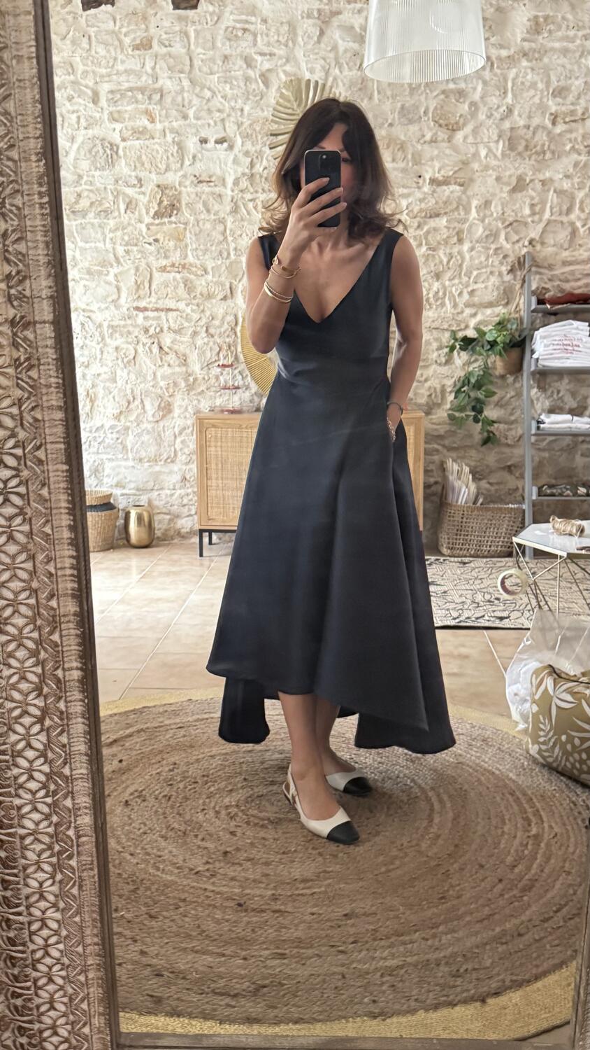 Abito Sofia in mikado seta pura – blu navy