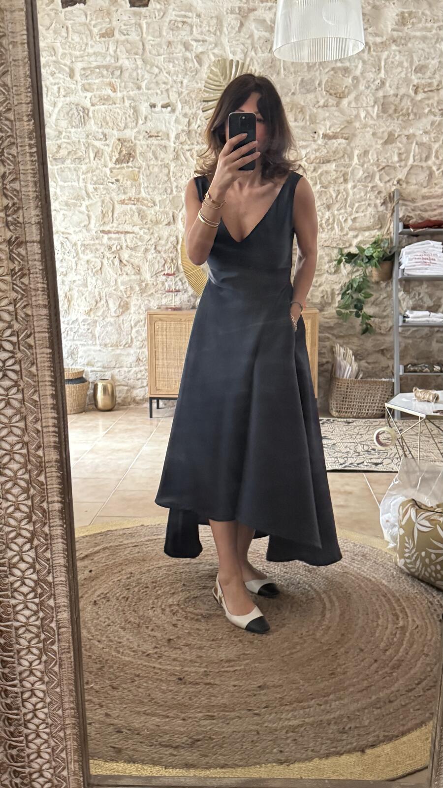 Abito Sofia in mikado seta pura – blu navy