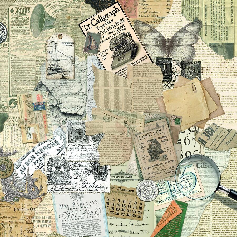 Typographic Fussy Cut pad 15 x 15 cm