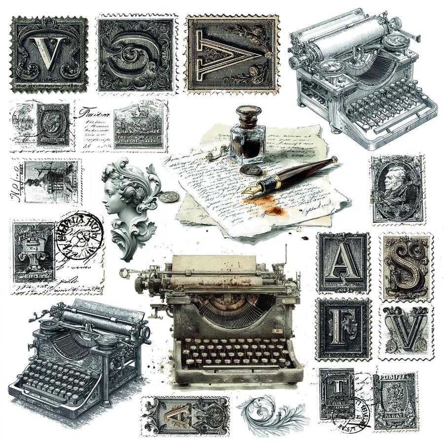 Typographic Fussy Cut pad 15 x 15 cm