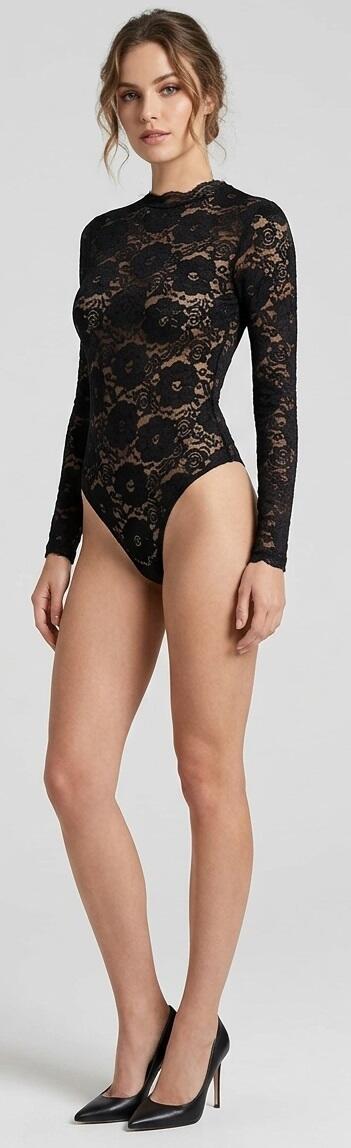 Body con maniche in pizzo elastico 6-0053