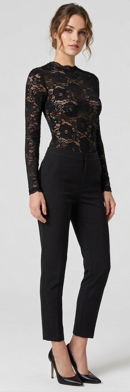 Bodysuit with elastic lace sleeves 6-0053