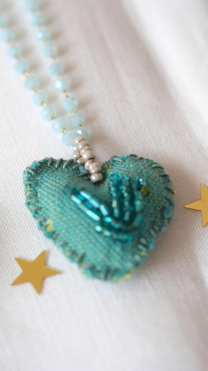 🍀 Collane CUORE 🍀 in lino, ricamato con perline  - € 28,00